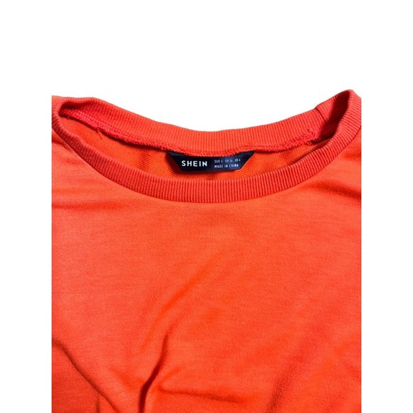 Shein Sweater Womens Small Orange Crewneck Pullover Cropped Sweatshirt Cutoff - Picture 6 of 6